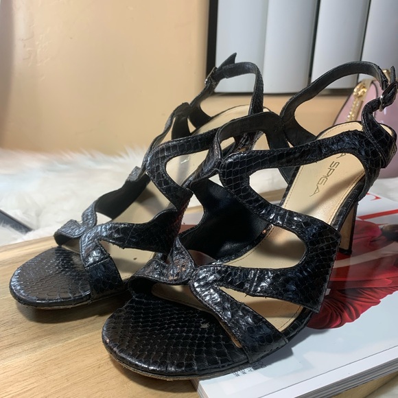 Black Via Siga Snakeskin High Heel Sandals EUC Size 6.5 - Picture 4 of 10